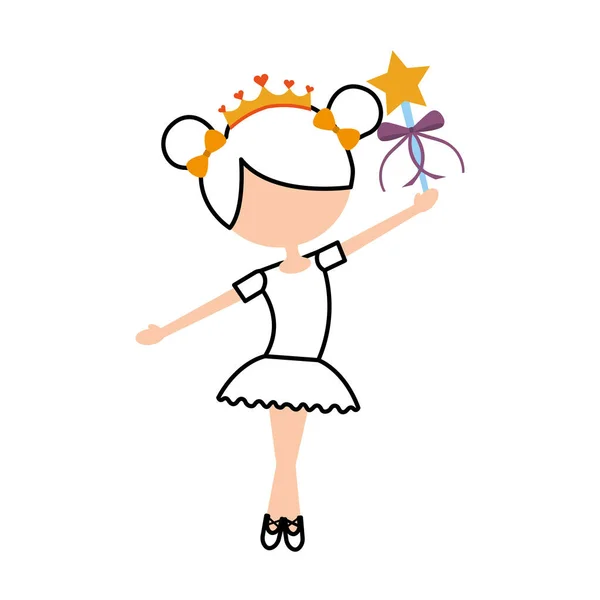 Ballet niña bailarina sosteniendo varita mágica — Vector de stock