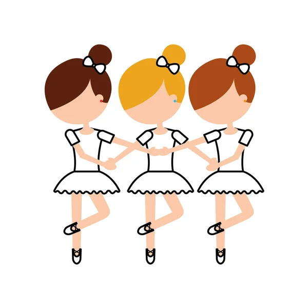 Three girls dancing ballet classic practice — Stock Vector