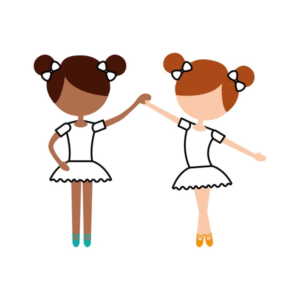 Dos ballet chica danza de pie en pose — Vector de stock