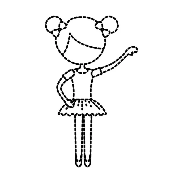 Den lilla flickan dansade balett med tutu klänning och bulle hår — Stock vektor