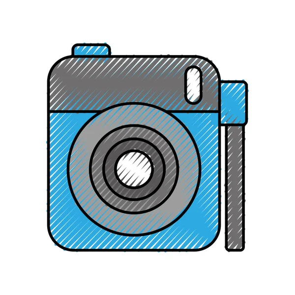 Appareil photo objectif bouton flash dispositif dessin animé — Image vectorielle
