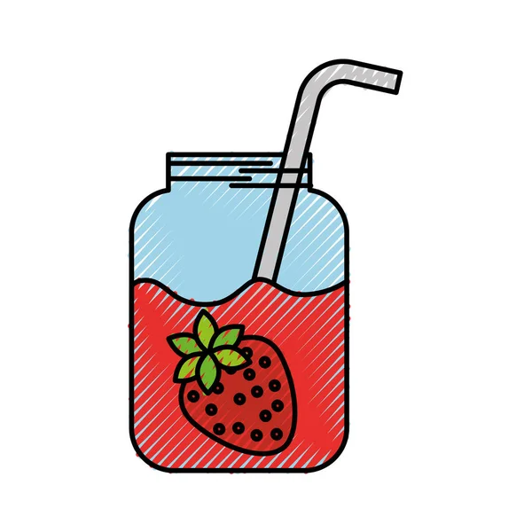 Frasco de vidrio de jugo de fresa con bebida de paja fresca — Archivo Imágenes Vectoriales