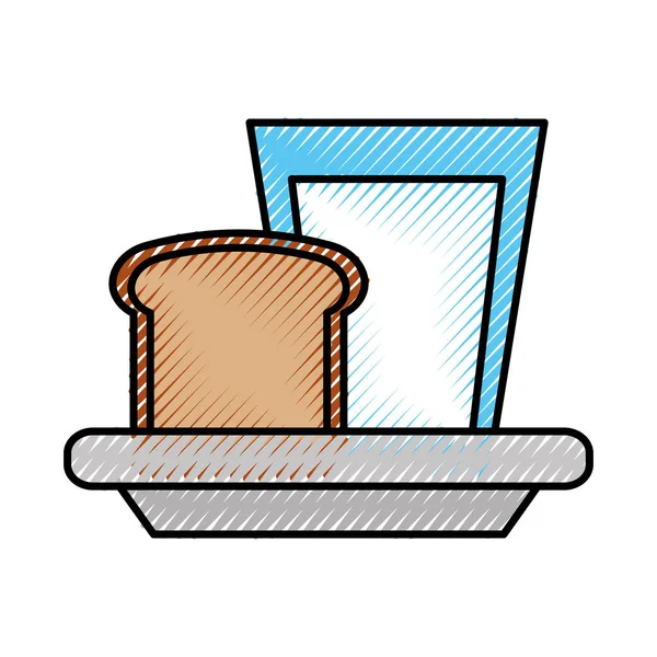 Vaso de leche con rebanada pan desayuno comida — Vector de stock