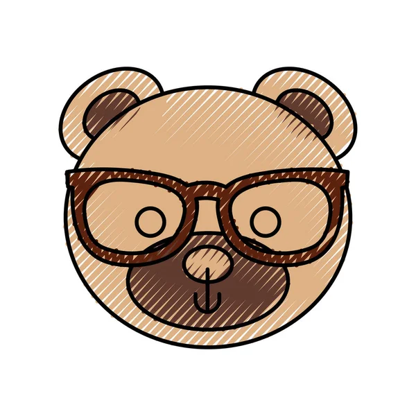 Милая голова плюшевого медведя в очках дизайн игрушки — стоковый вектор