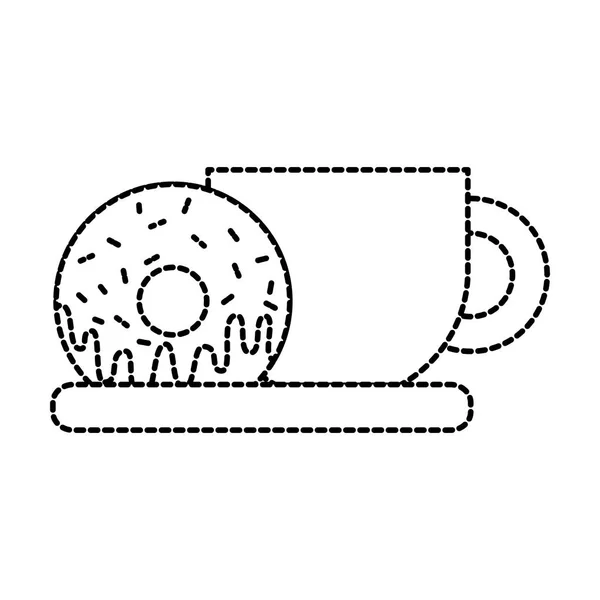 Чашка кофе и сладкий пончик вкусная еда — стоковый вектор