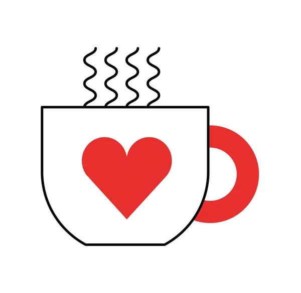 Tasse Kaffee Tee heiß mit Herz-Symbol auf weißem Hintergrund — Stockvektor