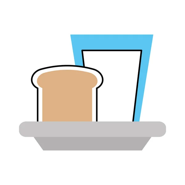 Vaso de leche con rebanada pan desayuno comida — Vector de stock