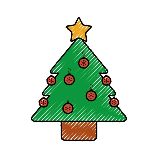 Árvore de natal pinheiro estrela bola decoração ornamento design — Vetor de Stock