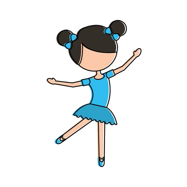 Küçük kızı tutu giysi ve topuz saç ile bale dans — Stok Vektör