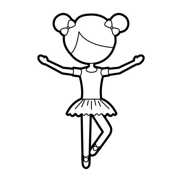 Маленька дівчинка танцювала балет з платтям для тренувань і волоссям булочки — стоковий вектор