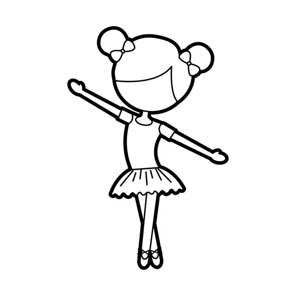 La niña bailó ballet con tutú vestido y pelo moño — Vector de stock