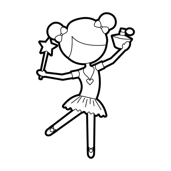 魔法の杖とボトルの香水を保持している小さな女の子ダンサー バレエ — ストックベクタ