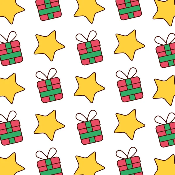 Vánoční dárkové krabice a hvězda oslava obrázek tapety — Stockový vektor