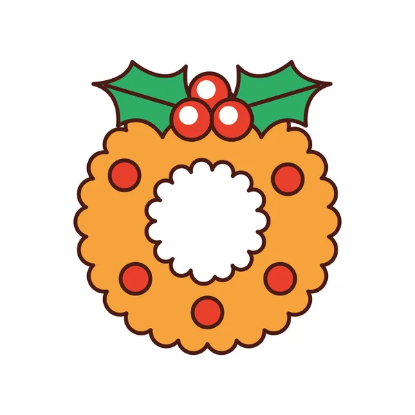 Christmas wreath with holly berries ball festive design — Stock Vector