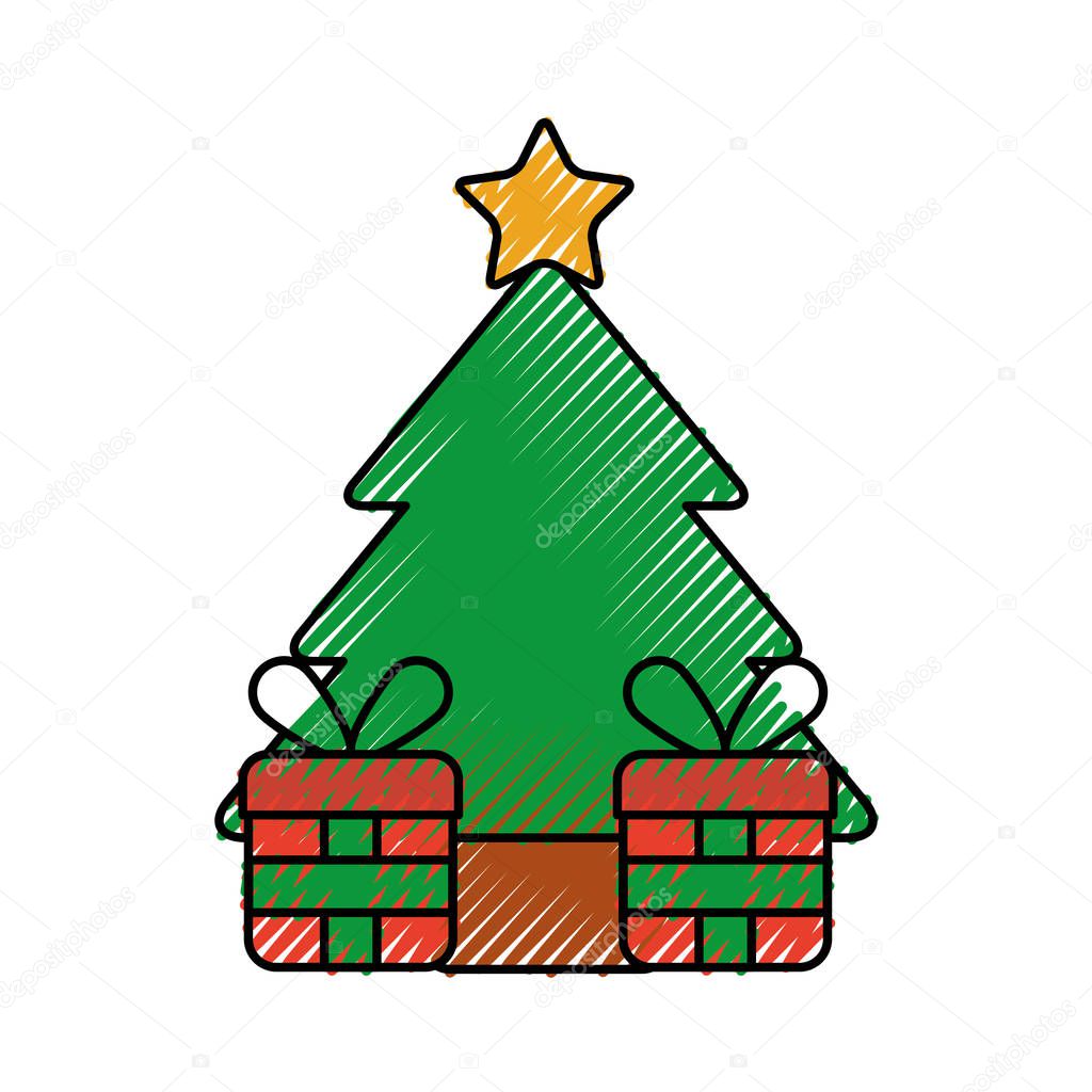 christmas tree pine gifts box celebration festive