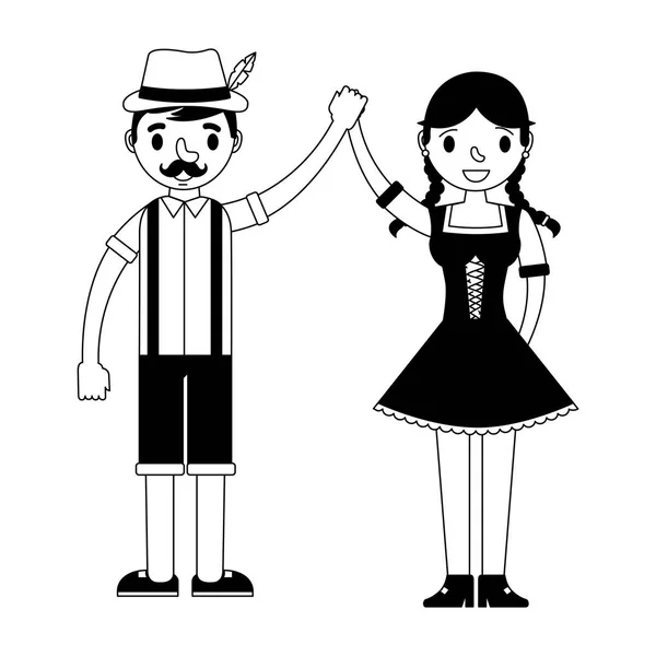 Pareja alemana con traje típico — Vector de stock