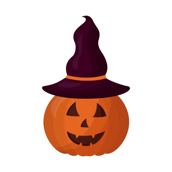 Halloween pumpa med hatt häxa isolerat ikon — Stock vektor