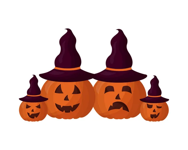 Ställa in halloween pumpor med hatt häxa isolerat ikon — Stock vektor