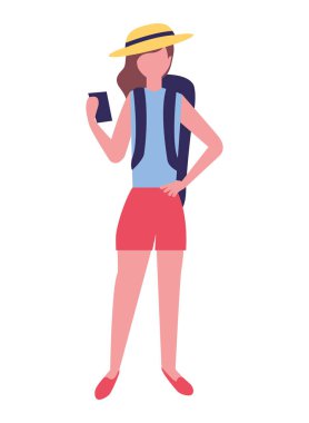 turist kadın cep telefonu karakteri ile