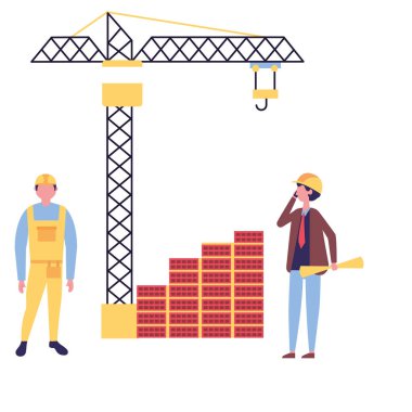 Mimar ve planları Foreman'la inşaat vinç