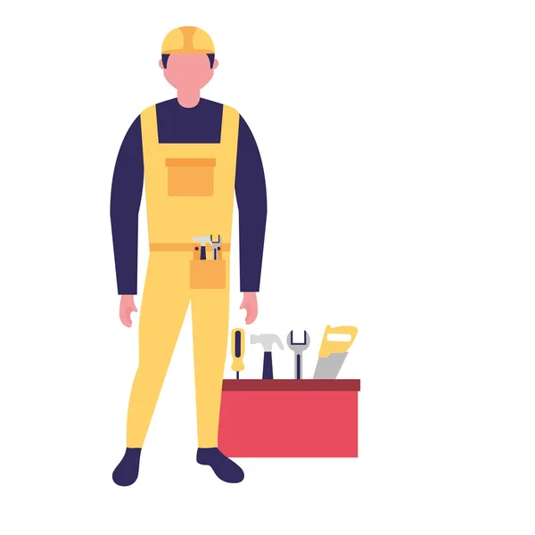 Constructor hombre trabajador con conjunto de herramientas — Vector de stock