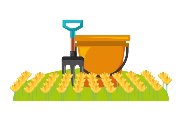 Flowers garden fork and bucket — Stock Vector