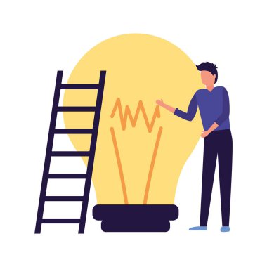 merdiven ve ampul ile işadamı