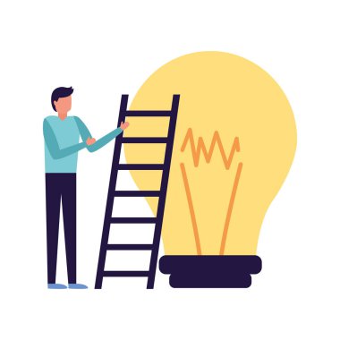 merdiven ve ampul ile işadamı