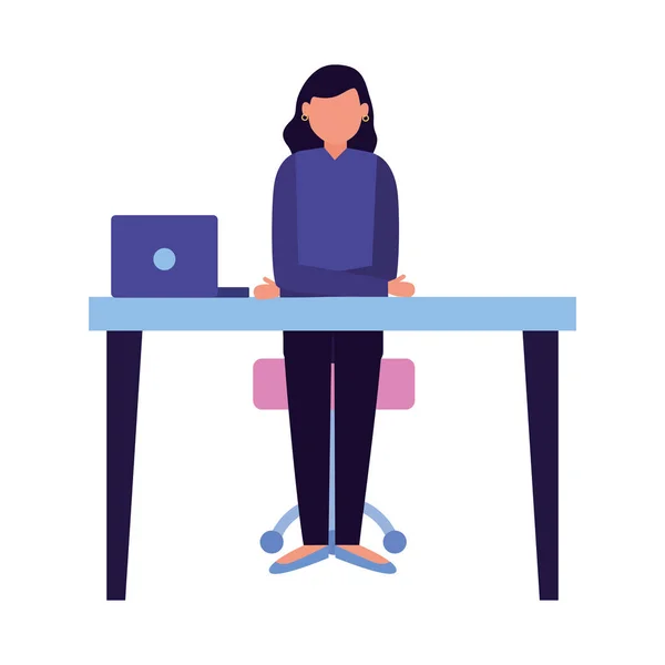 Frau Arbeitsplatz Schreibtisch Laptop — Stockvektor