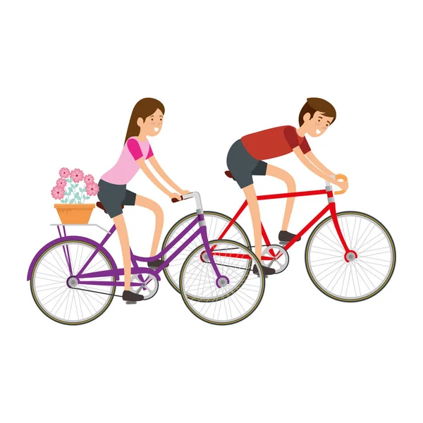 Couple en vélo voyageant — Image vectorielle