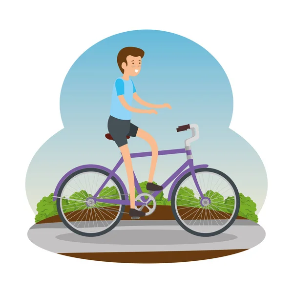 Uomo in bicicletta da corsa su strada — Vettoriale Stock