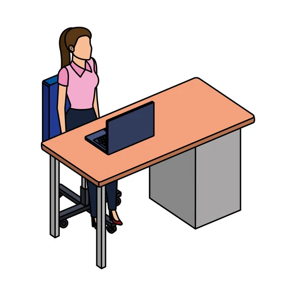 Woman in the desk with laptop character — Stock Vector