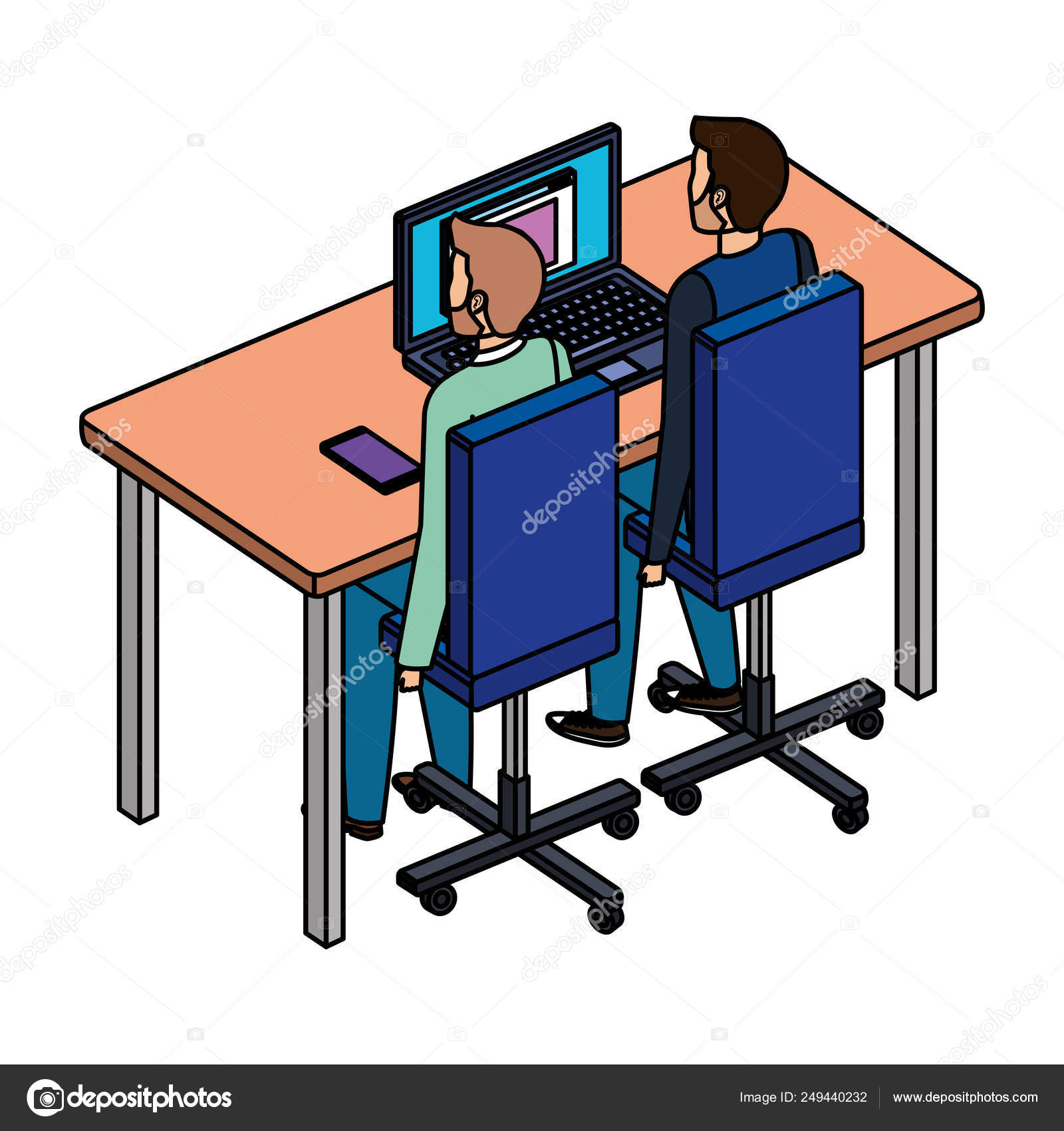 Couple Of Men In The Desk And Laptop Stock Vector C Yupiramos