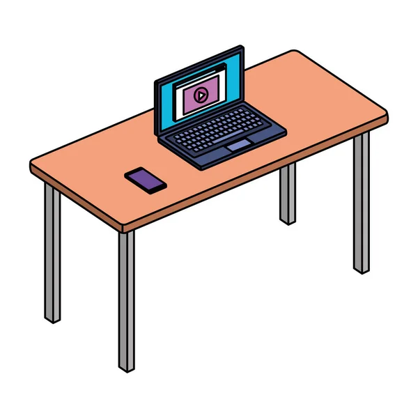 Escritório com laptop — Vetor de Stock