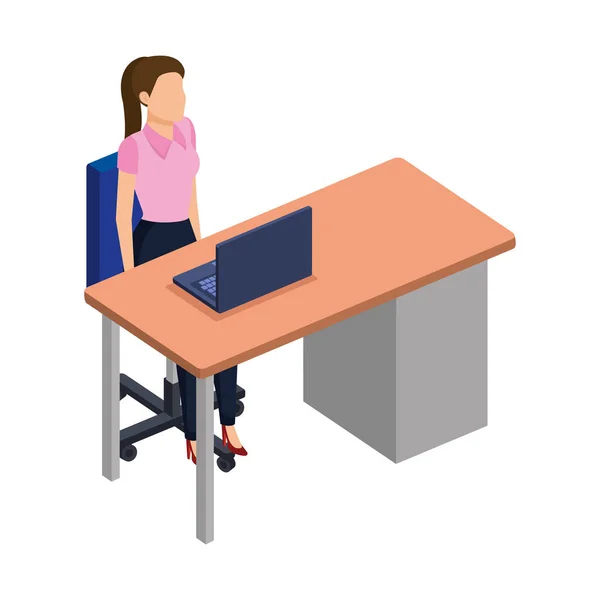 Woman in the desk with laptop character — Stock Vector