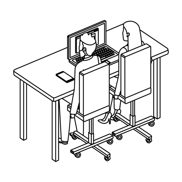 Geschäftspaar am Schreibtisch mit Laptop — Stockvektor