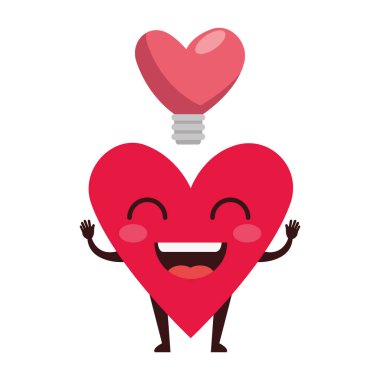 kalp aşk ampul kawaii karakteri ile