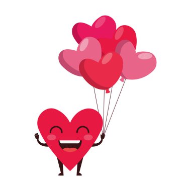 kalp sevgi ile balonları hava kawaii karakter