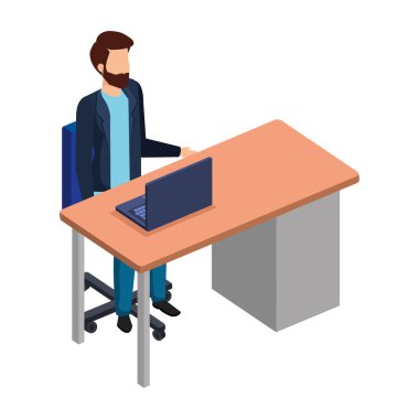 Resepsiyon ve dizüstü genç adam