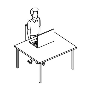 Resepsiyon ve dizüstü genç adam