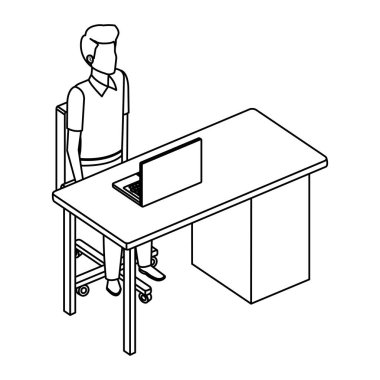 Resepsiyon ve dizüstü genç adam