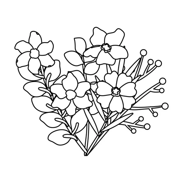 Hermosa decoración de flores y hojas — Vector de stock