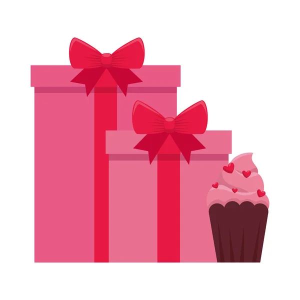 Cadeaux boîtes cadeaux avec cupcake — Image vectorielle