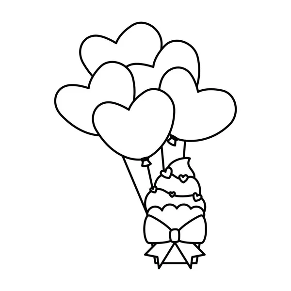 Ballons de fête en forme de coeur avec cupcake — Image vectorielle