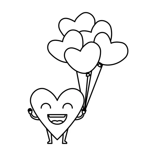 Corazón amor con globos aire kawaii carácter — Vector de stock