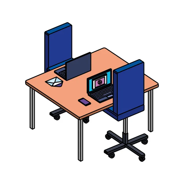 带笔记本电脑和椅子的办公桌 — 图库矢量图片