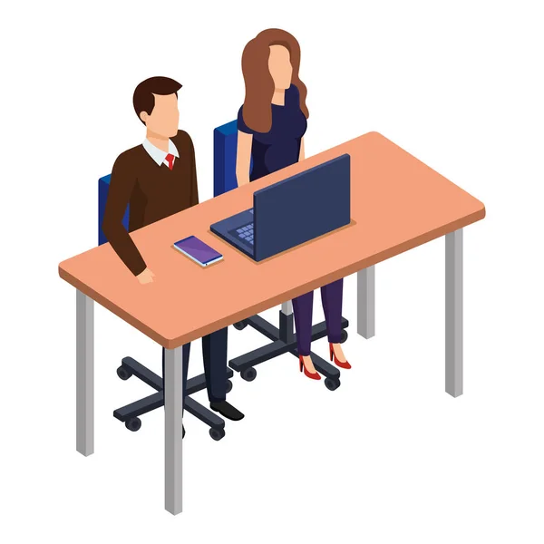 Business par i skrivbord med laptop — Stock vektor