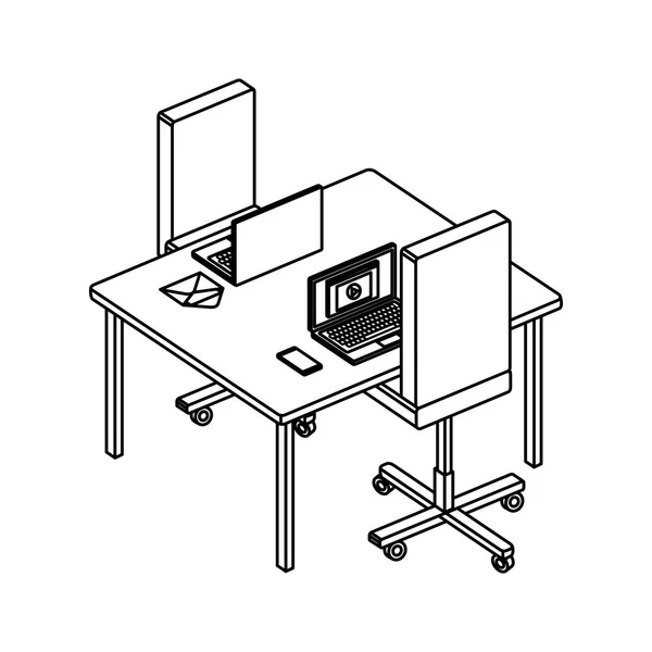 Офісний стіл з ноутбуком і стільцем — стоковий вектор