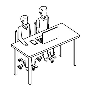 iki adam Resepsiyon ve dizüstü