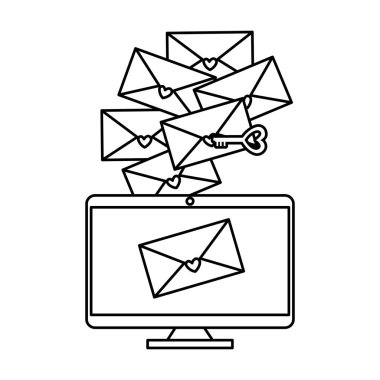 zarf ile kalpleri ve anahtar içinde bilgisayar